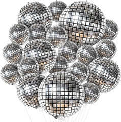 Katchon, Silver Disco Ball Balloons – 32 Inch, Pack of 20 | Shiny Disco Ball for