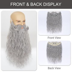 Yan Dream Mens Long Curly Grey Wizard Fake Beard with Upturned Mustache
