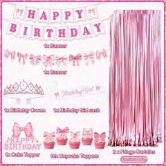 Pink Bow Birthday Decorations for Women Girls Pink Theme Party Supplies