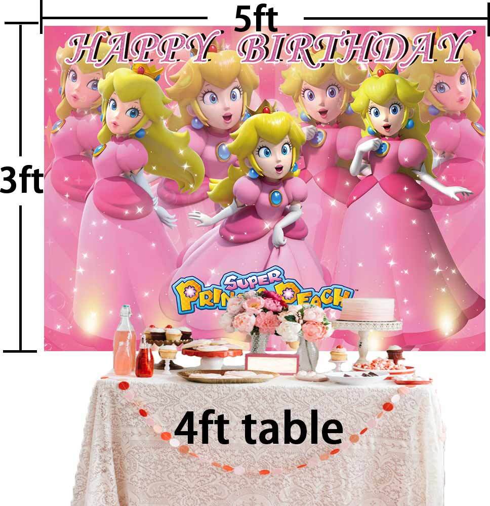 Princess Peach Toadstool Party Supplies Backdrop Banner Vinyl Birthday Gift