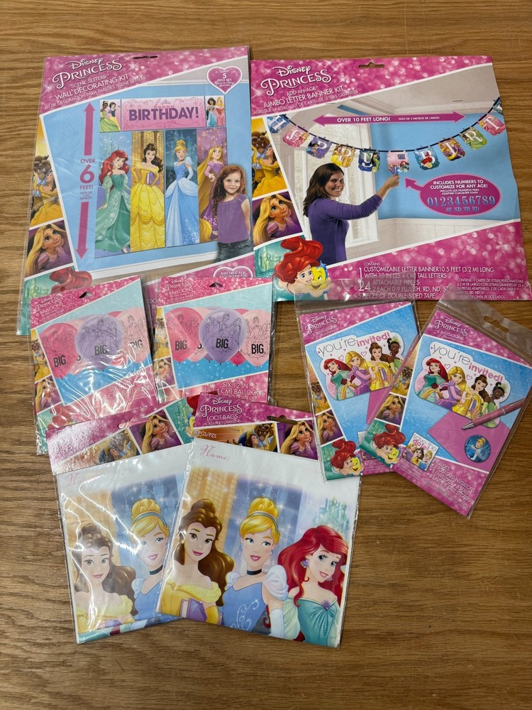 Disney Princess Birthday Party Supplies Lot Ariel Belle Cinderella 16 Guests