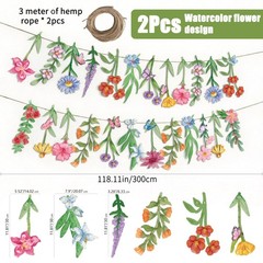 2Pcs Spring Wildflower Party Hanging Decorations, Watercolor Floral Banners S…