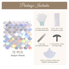 12 Pcs Mermaid Shimmer Wall Backdrop Panel Iridescent Silver Sequin Party 3×4 Ft