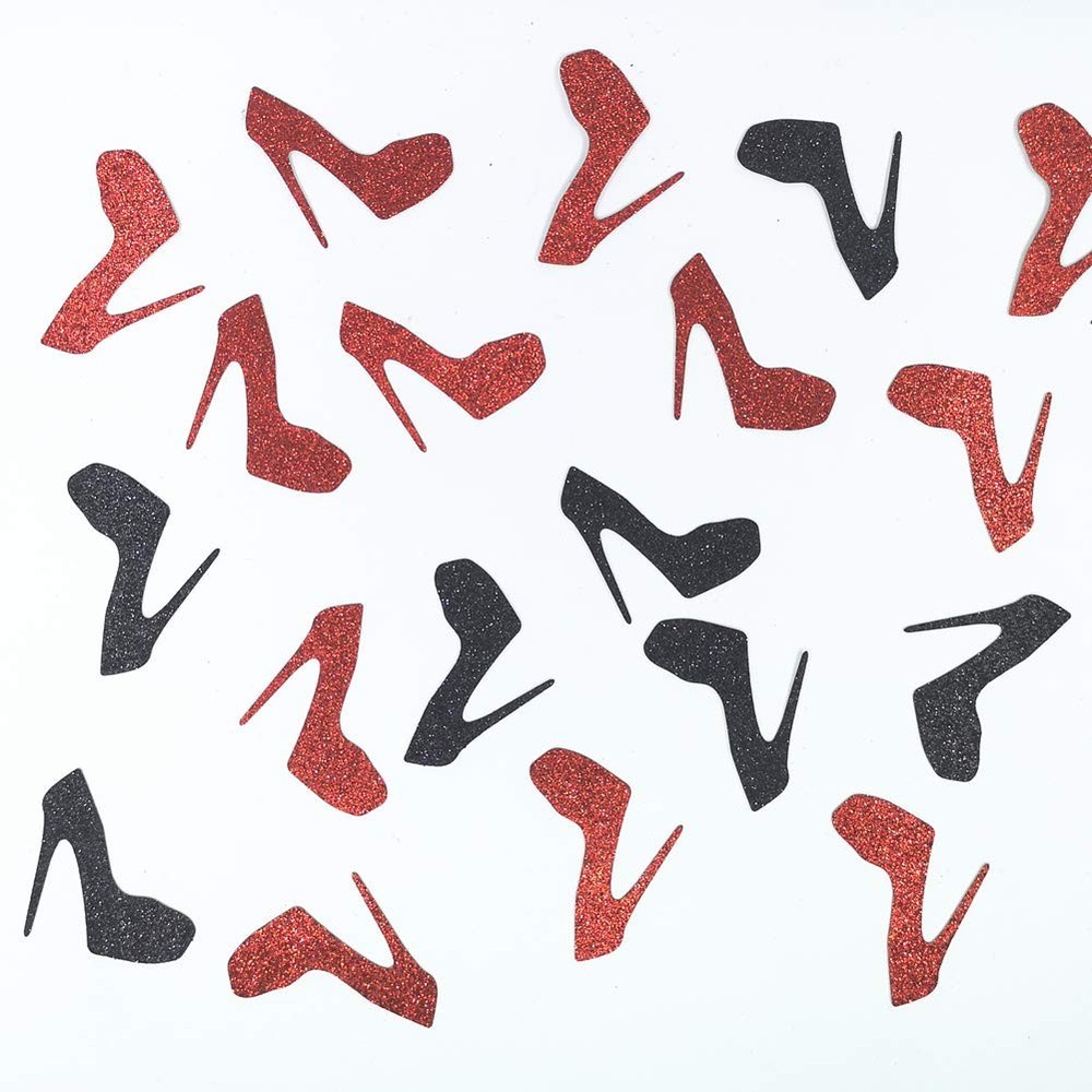 100 PCS High Heel Glitter Paper Confetti Red Black Bachelorette Party Decor