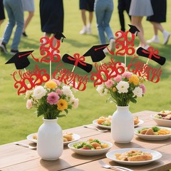 Graduation Decorations 2026, 20Pcs Class of 2026 Black and Red Graduation Cen…