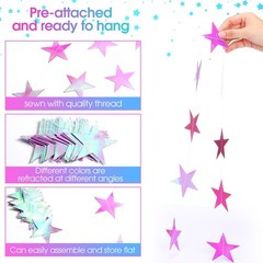 Patelai Glitter Star Garland Banner 2026 130 feet, Iridescent Purple