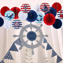 18 Pcs Nautical Party Decoration Ship Wheel Hanging Paper Lantern Honeycomb Fan