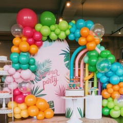 Tropical Balloons, 12 Inch Hawaiian Balloons, Hot Pink Teal Blue Orange Pearl…