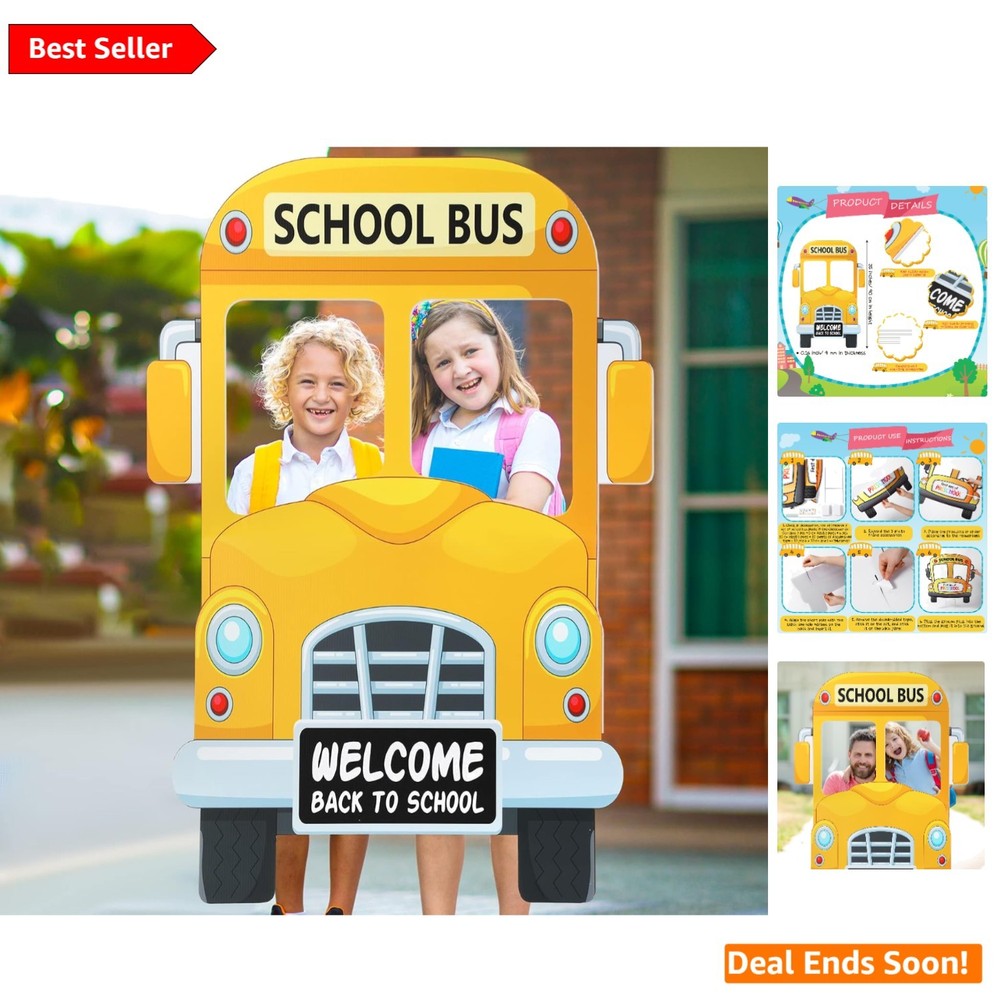 School Bus Photo Booth Frame for Back to School Celebration, 35 Inch Yellow D…