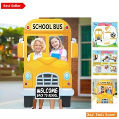 School Bus Photo Booth Frame for Back to School Celebration, 35 Inch Yellow D…