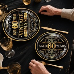 266 PCS 60th Birthday Party Decorations Tableware Plates Curtain Set Men