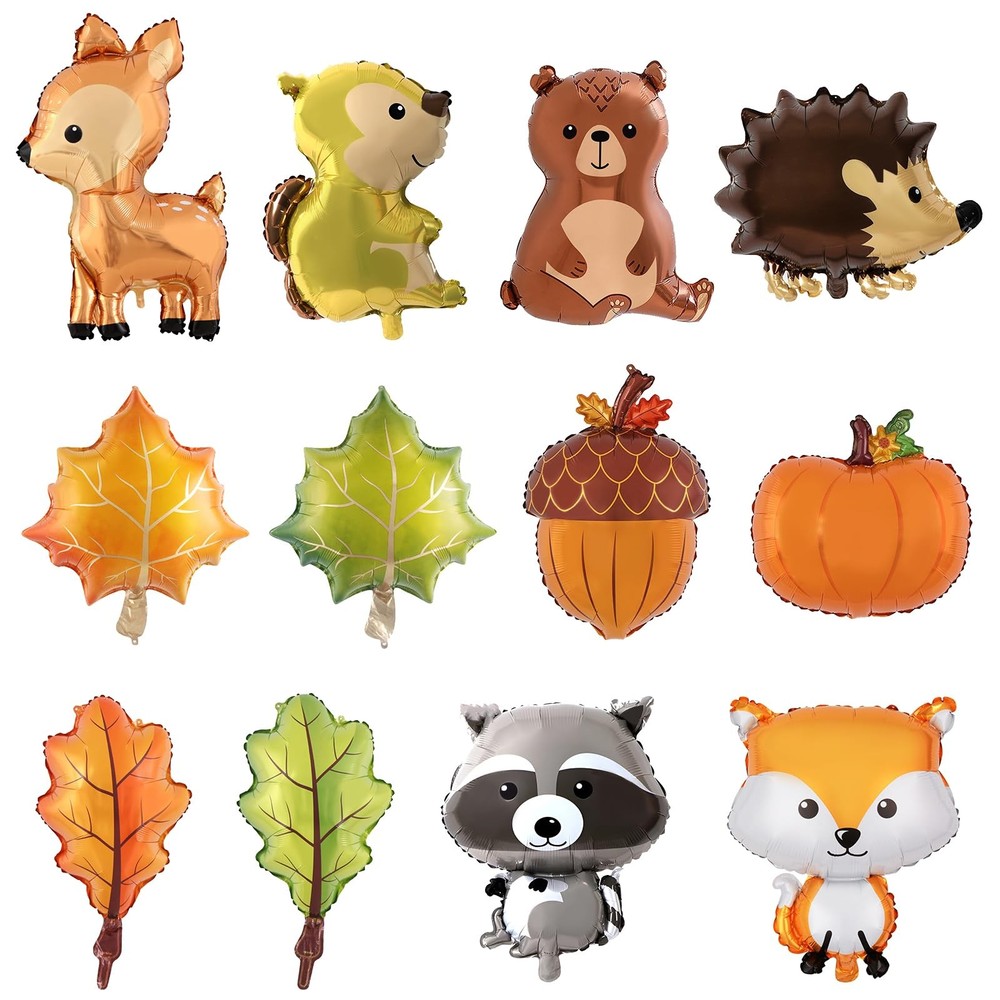 12Pcs Forest Animal Balloons, Woodland Baby Shower Decorations, Birthday Party D