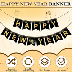 New Years Decorations 2026 – Happy New Year Banner – New Years Eve Party Supplie