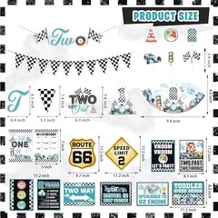 Two Fast Birthday Decor, 143Pcs Race Car Racing 2nd Birthday Party