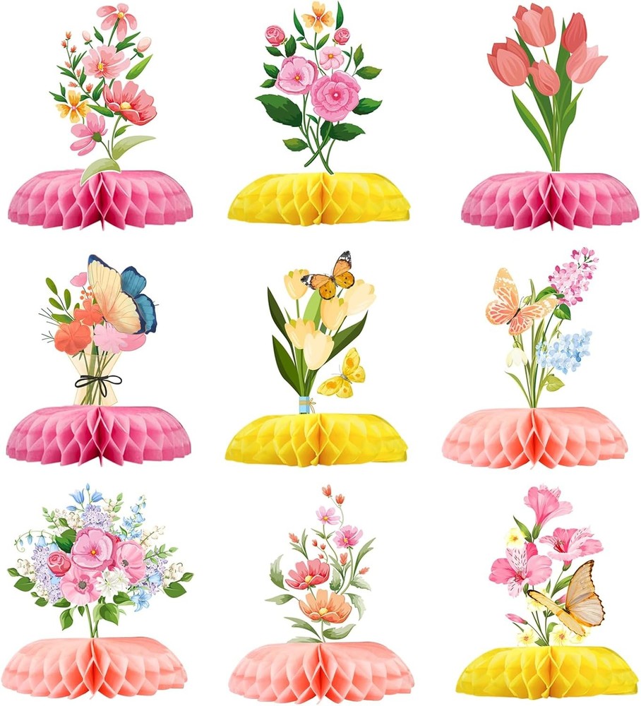 Spring Party Decorations 9 Pcs Butterfly Table Centerpieces, Flower Butterfly