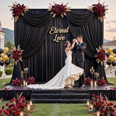 10 ft x 10 ft Wrinkle Black Backdrop Curtain for Parties, Polyester Black Photo