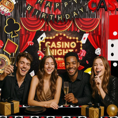 Casino Theme Birthday Party Decorations Party Backdrop, Foil Balloons, Balloons