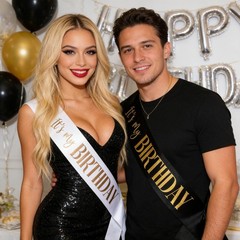 Luxurious 2-Pack Birthday Sashes: Black & White with Gold/Rose Gold Lettering