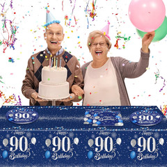Blue 90th Birthday Decorations for Men Navy Blue Silver Happy 90th Birthday T…