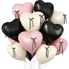 Pink and Black Heart Balloons, 10 Pcs Baby Pink Cream Heart Shaped Balloon wi…