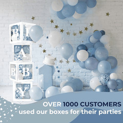 Baby Shower Boxes with Letters – White Boxes with White Dusty Blue Light Blue