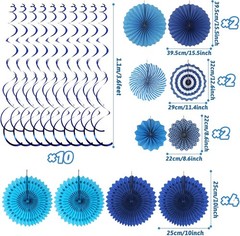 Blue Party Decorations, Easy Assembly Paper Fan Honeycomb Ball Garland Hangin…