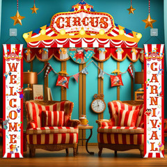 3 Pcs Carnival Circus Porch Banner Decorations Circus Party Awning Hanging Banne