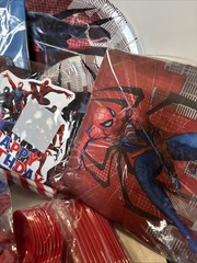 Spiderman Party Set, 10 People, Decor, Tableware, Favors, Cake Decor Open Box