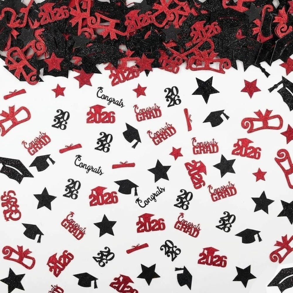 Black Red Graduation Confetti Class Of 2026 Party Table Scatter Decor 100 PCS