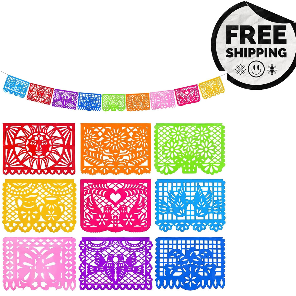 2 Packs Mexican Party Decoration 18 Feet Plastic Papel Picado Fiesta Banner Cin