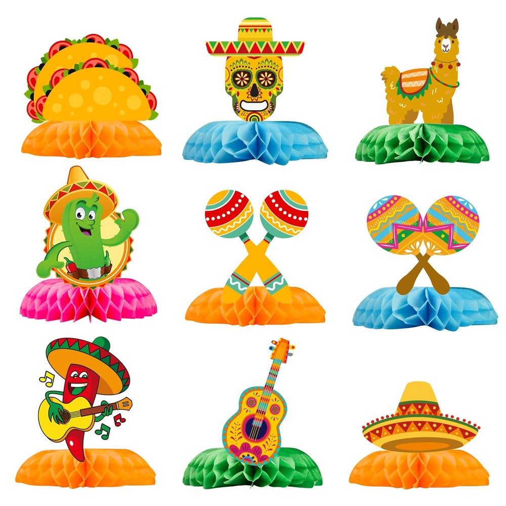 9 PCS Fiesta Mexican Honeycomb Centerpiece Table Decorations Cinco De Mayo