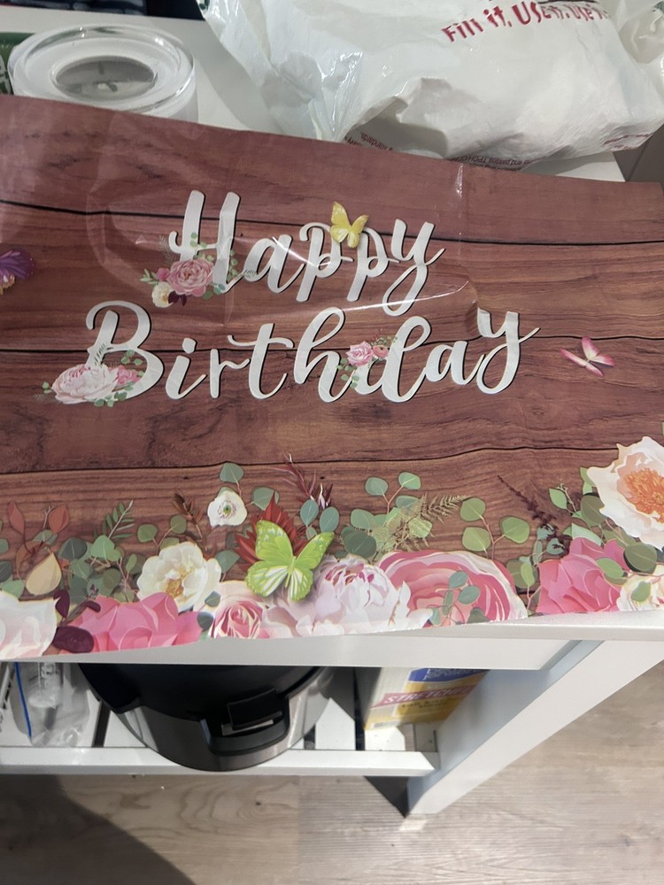 Floral Happy Birthday Tablecloths Cute Butterfly Wood Grain Table Cover