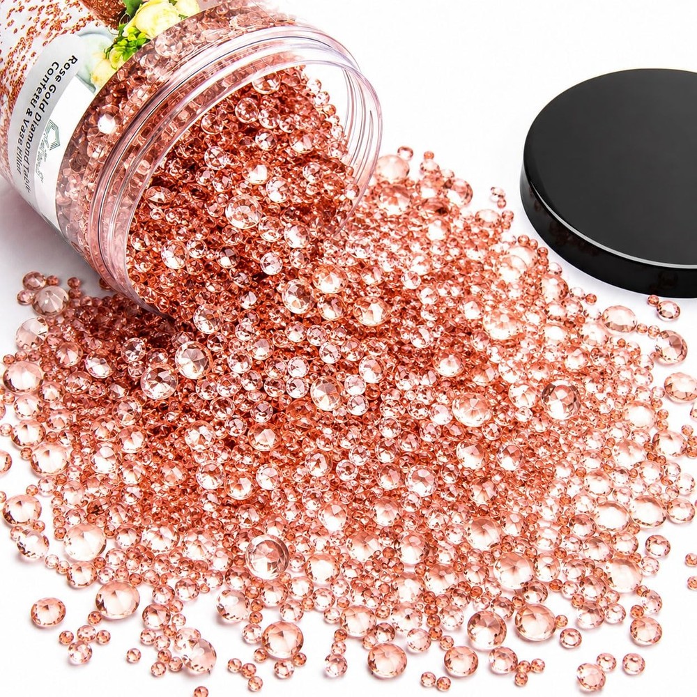 8700 PCS Rose Gold Diamond Table Confetti, Acrylic Vase Fillers for Centerpie…