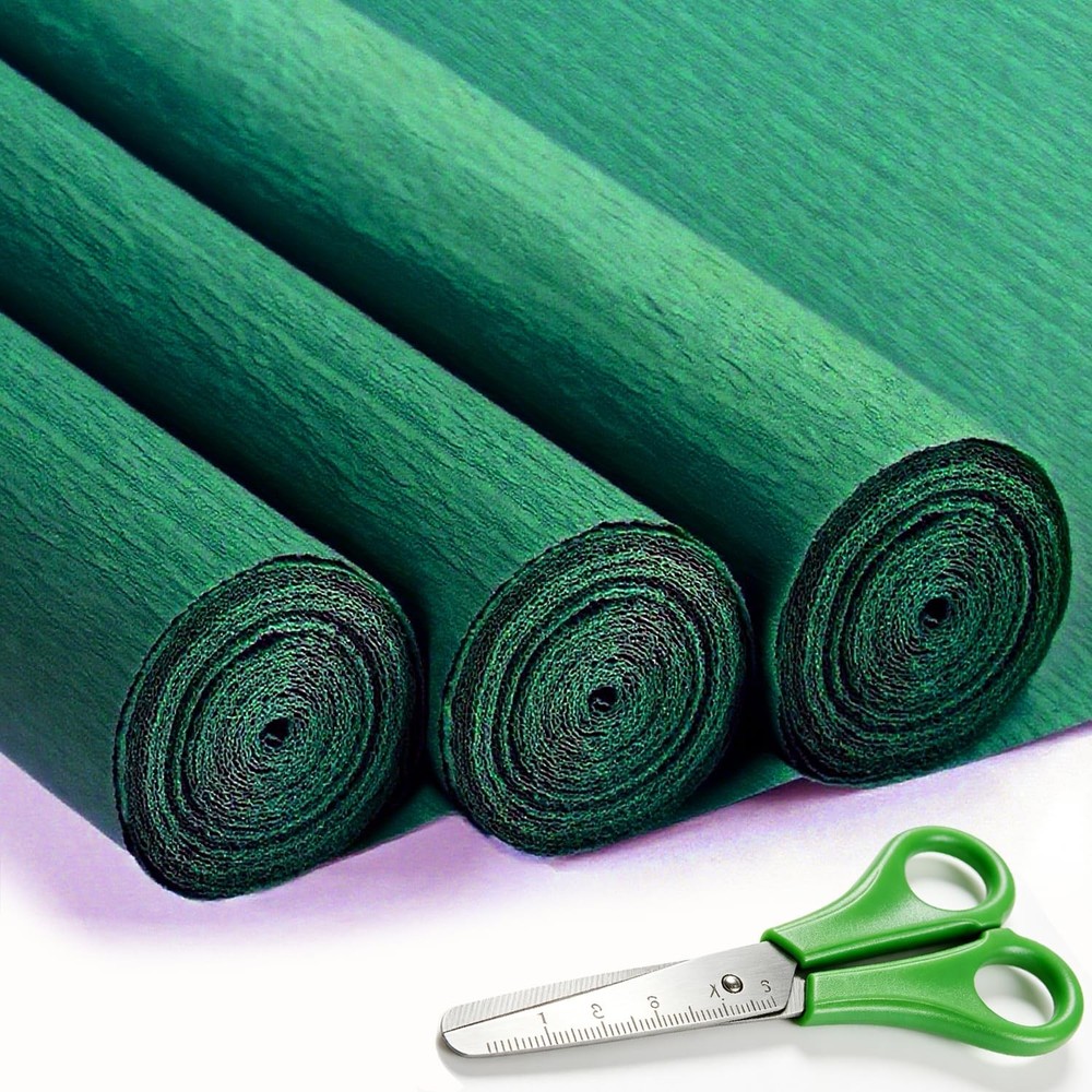 3 Rolls Heavy Duty Dark Green Crepe Paper Flower DIY Craft Party 17×98 Inch