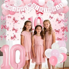 Pink Bow 10th Birthday Decorations for Girls, Coquette Themed 10 Year Old Gir…