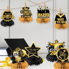 12 PCS Black Gold Class Of 2026 Graduation Centerpieces Table Decorations