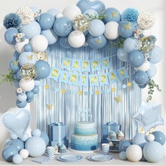 Dusty Blue Party Decorations, Light Blue White Gold Confetti Foil Balloons Ha…