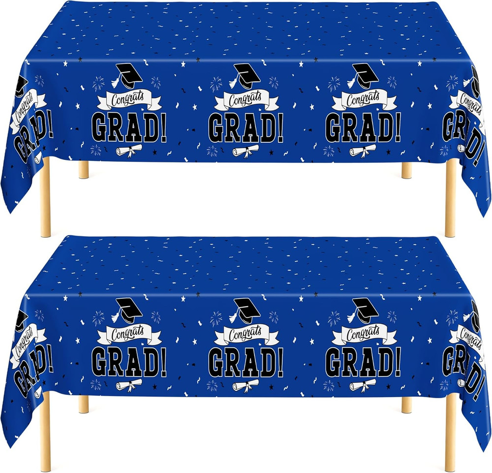 2 PCS Graduation Decorations 2026, 108″ X 54″ Blue Graduation Tablecloth, Dispos