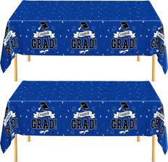 2 PCS Graduation Decorations 2026, 108″ X 54″ Blue Graduation Tablecloth, Dispos