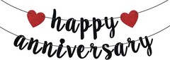 Happy Anniversary Banner, Party 5 inches x 3.15 inches, Black