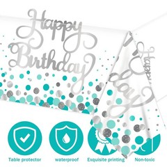 Happy Birthday Tablecloths Teal Birthday Decoration Plastic Disposable Rectan…