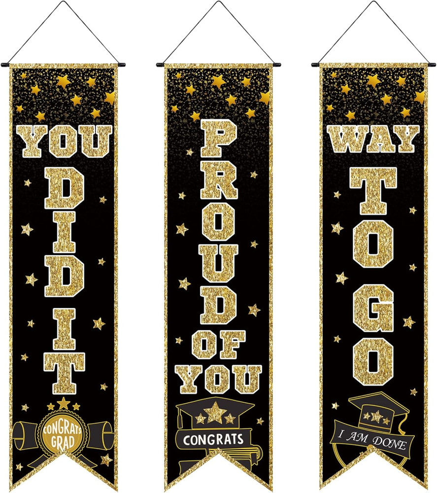 Graduation Party Decorations Indoor – Black Gold Class of Congrats Grad Porch Si