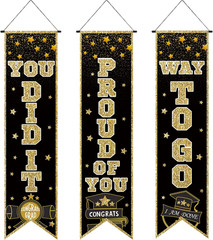 Graduation Party Decorations Indoor – Black Gold Class of Congrats Grad Porch Si