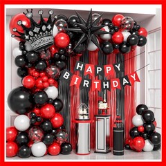 Red and Black Birthday Party Decorations, Red Black White Foil Balloons Banne…
