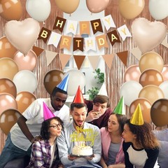 Brown Decorations,Happy Banner Beige Cream Neutral Boho Balloons Fringe Curta…