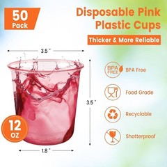 Pink Plastic Cups 12 Oz Disposable Stemless Wine Glasses for Party Wedding