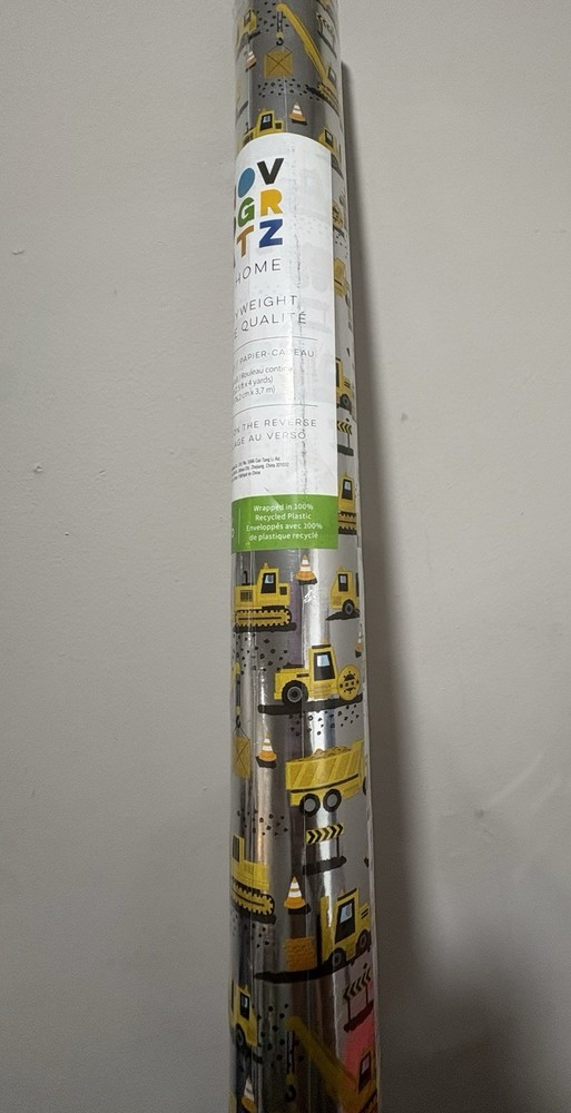 Silver Construction Birthday Party Theme Wrapping Paper 30 Sq Ft