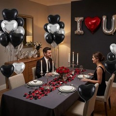 Black Silver Romantic Special Night Decorations with I Love You and Heart Bal…