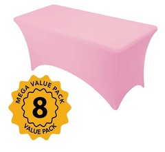 Dailyset 8-Pack Premium Pink Spandex Tablecloths for 6ft Rectangle Tables