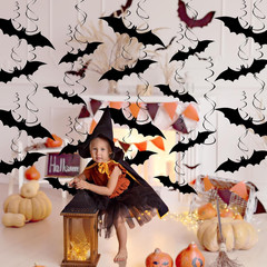 32Pcs Halloween Bat Hanging Swirls Decorations | Black Bat Ceiling Streamers, Ce